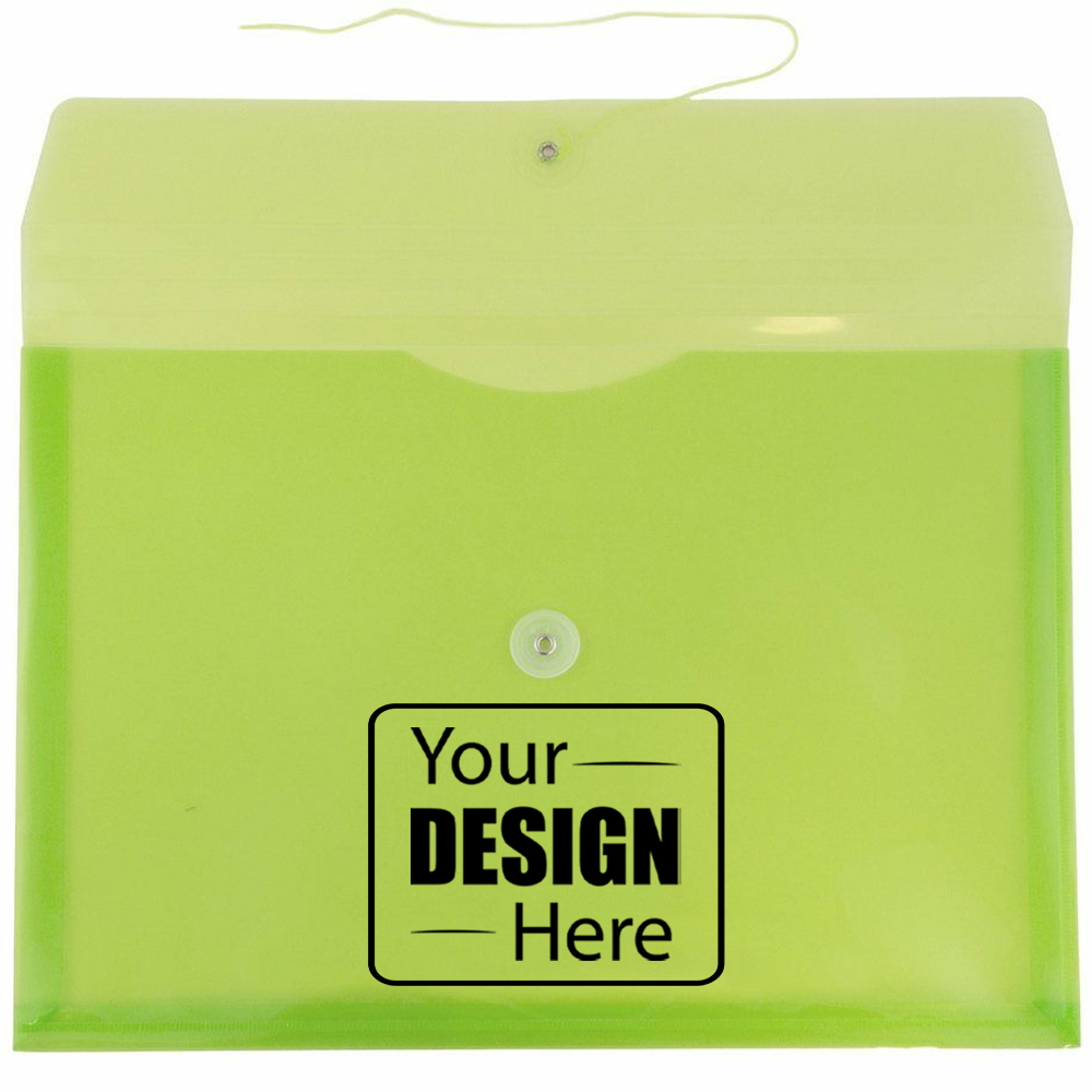 Lime Green Legal Open End Plastic Envelopes (9 3/4 x 14 1/2) with Button & String
