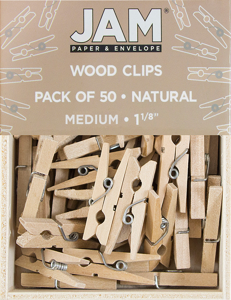 Natural Medium 1 1/8 Inch Wood Clips - 50 Pack