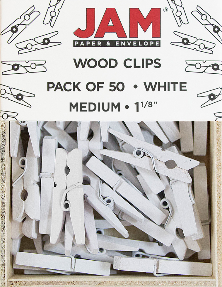 White Medium 1 1/8 Inch Wood Clips - 50 Pack