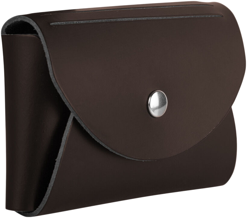 Dark Brown Leather Business Card Case with Round Flap - 20 Card Capacity