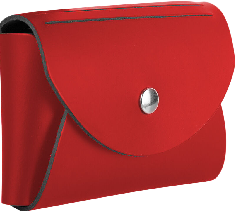 Red Leather Business Card Case with Round Flap - 20 Card Capacity