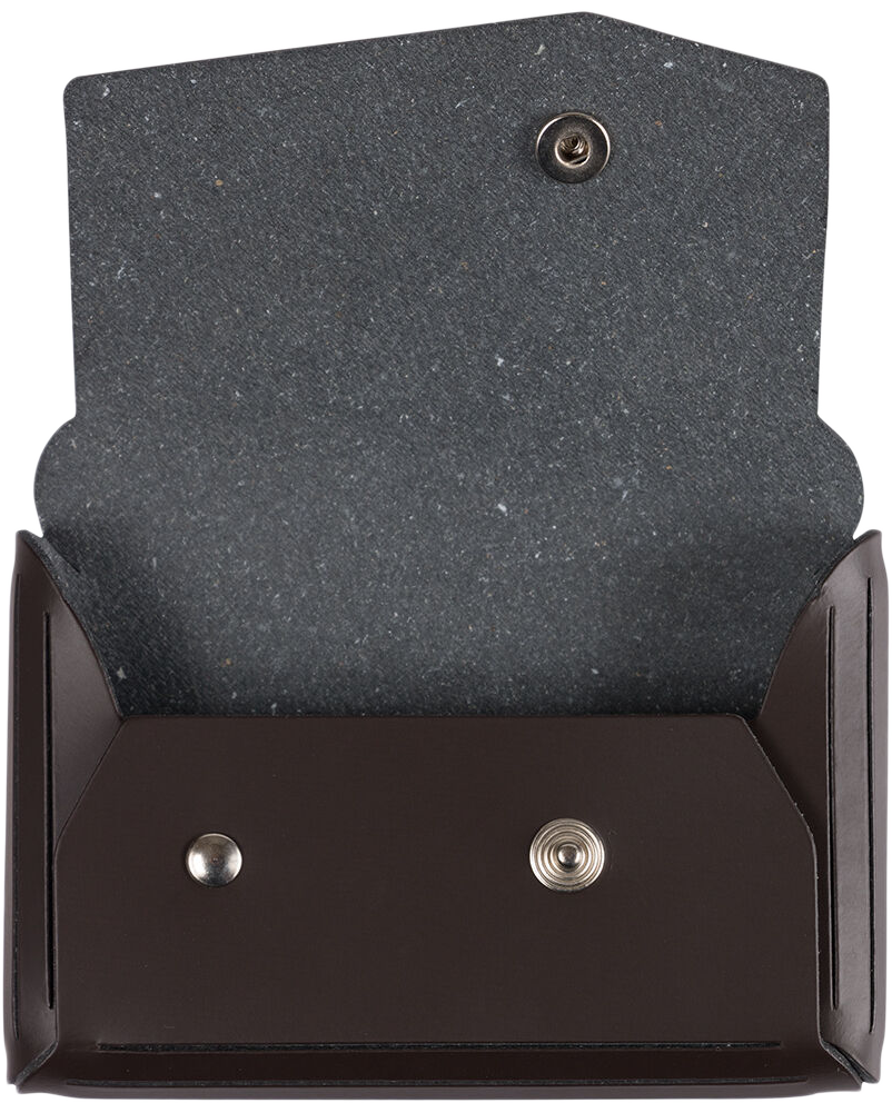 Dark Brown Leather Business Card Case with Angular Flap - 20 Card Capacity