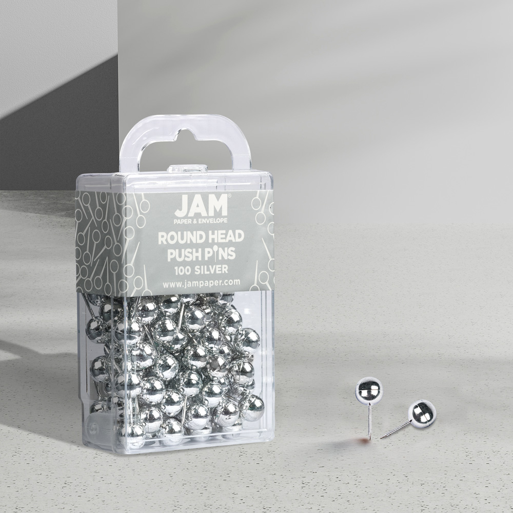 Silver Round Pushpins - 100 Pack