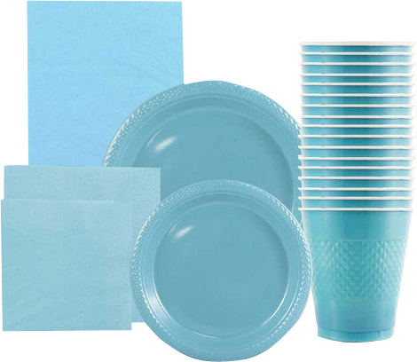 Sea Blue Party Tableware Kit (Small and Medium Plastic Plates, Lunch and Beverage Napkins, Plastic Cups, and Plastic Tablecover) - 160 Pack
