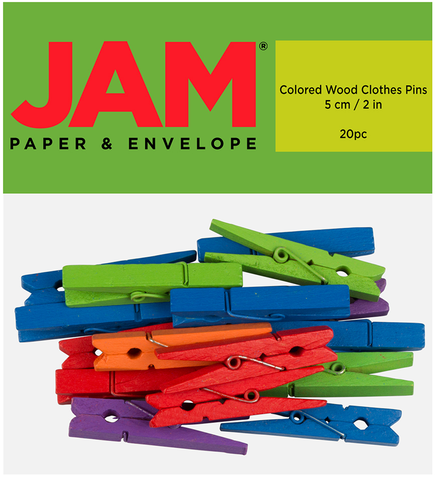 Assorted Colors X-Large Wood Clips - 20 Pack