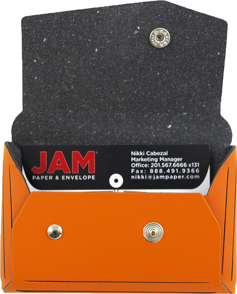 Orange Leather Business Card Case with Snap Closure - 20 Card Capacity