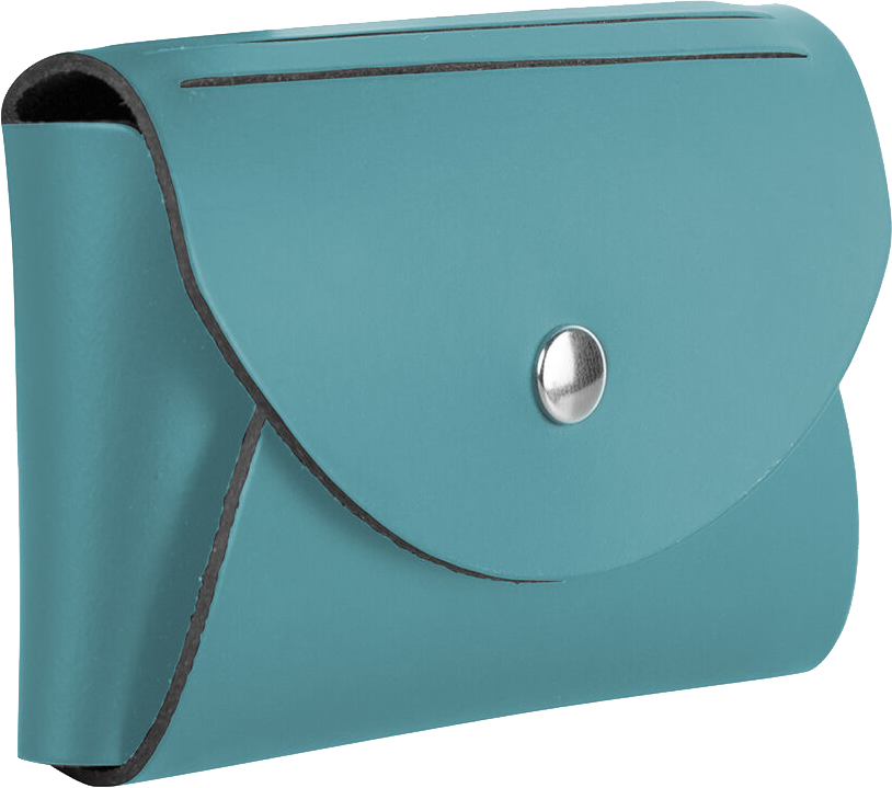 Teal Leather Business Card Case with Round Flap - 20 Card Capacity
