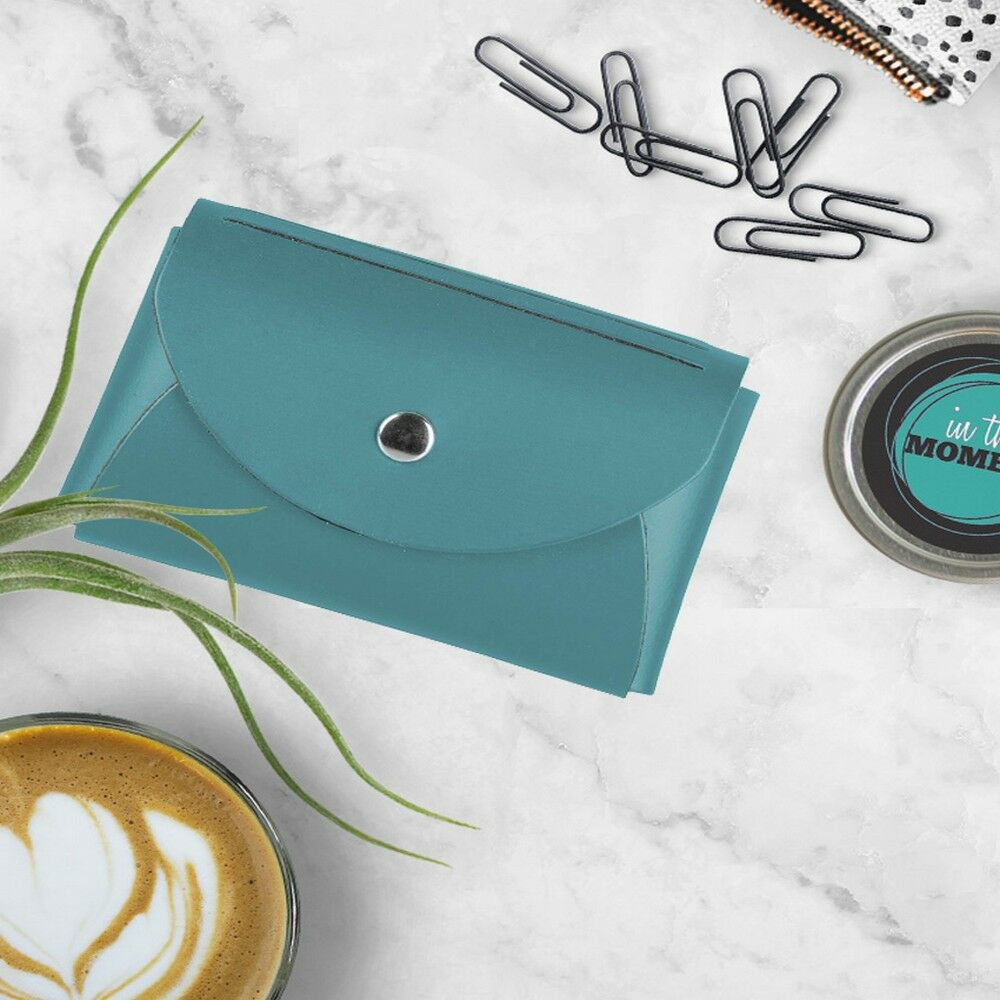 Teal Leather Business Card Case with Round Flap - 20 Card Capacity