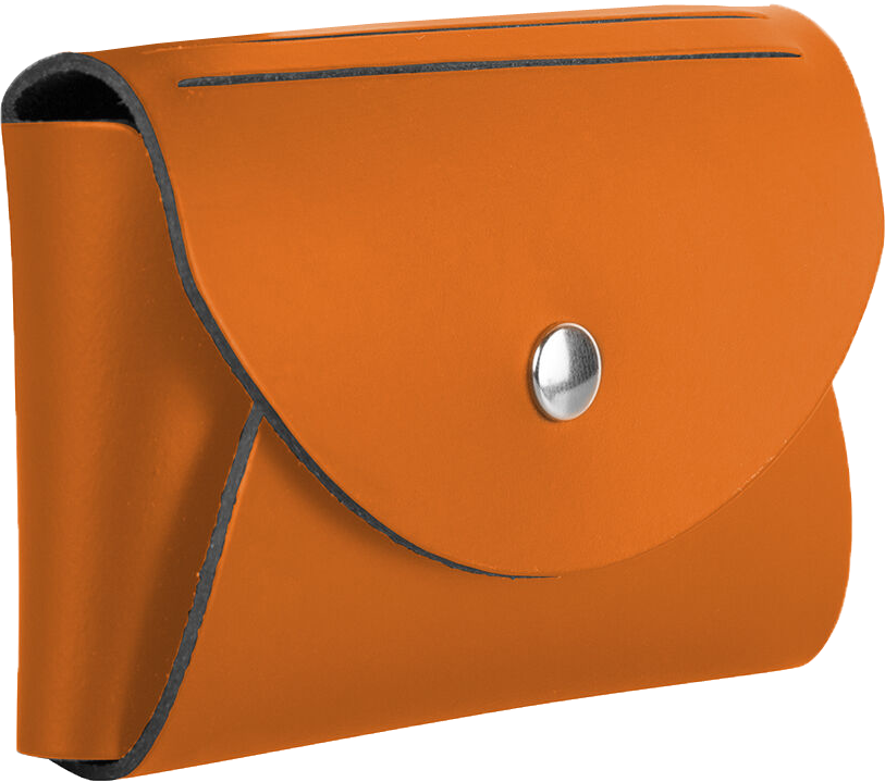 Orange Leather Business Card Case with Round Flap - 20 Card Capacity