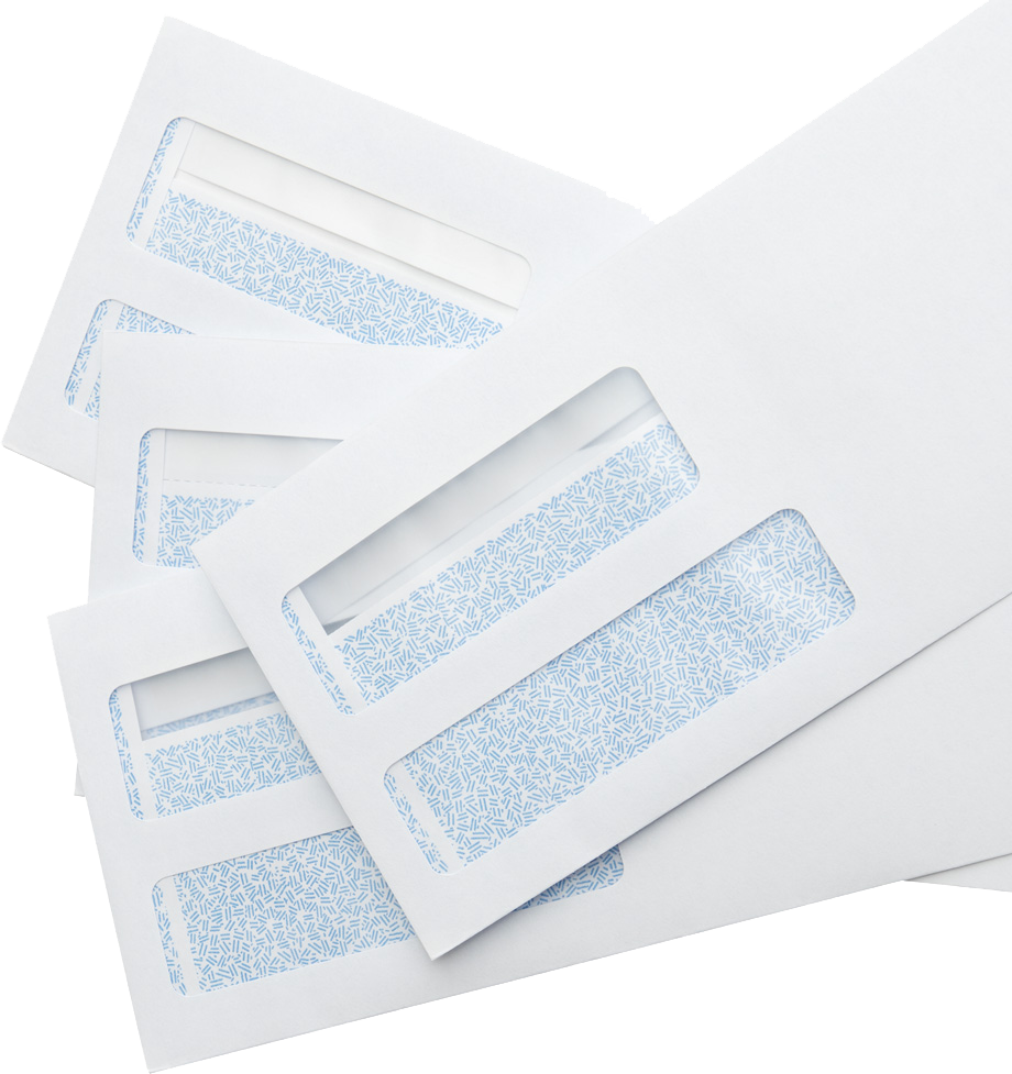 White with Security Tint 24lb #9 Regular Double Window Envelopes (3 7/8 x 8 7/8) with Redi Seal