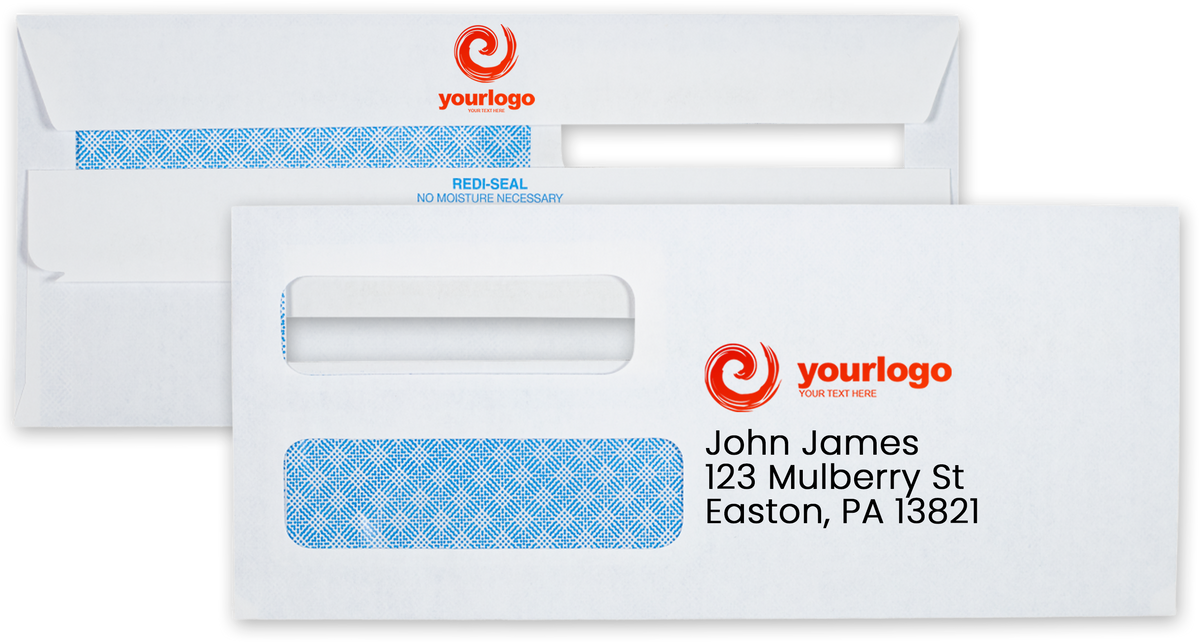 White with Security Tint 24lb #10 Double Window Envelopes (4 1/8 x 9 1/2) with Redi Seal