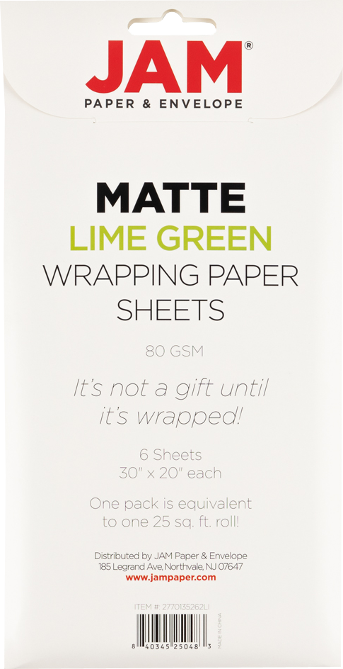 Lime Green Matte 30" x 20" Wrapping Paper Sheets (25 Sq Ft Total Pack) - 6 Pack
