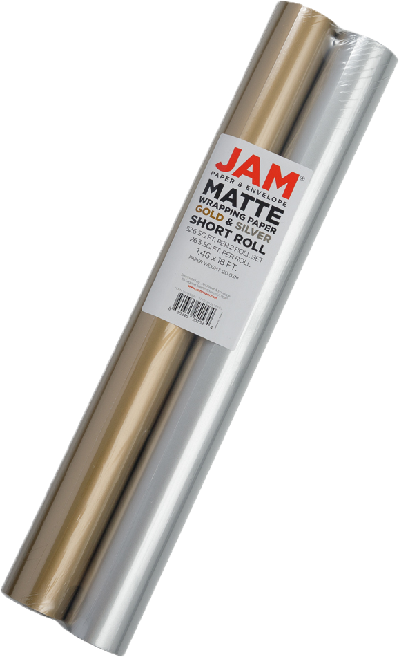 Silver and Gold Matte Wrapping Paper - Short Mini Roll (26.3 Sq Ft Each) - 2 Rolls