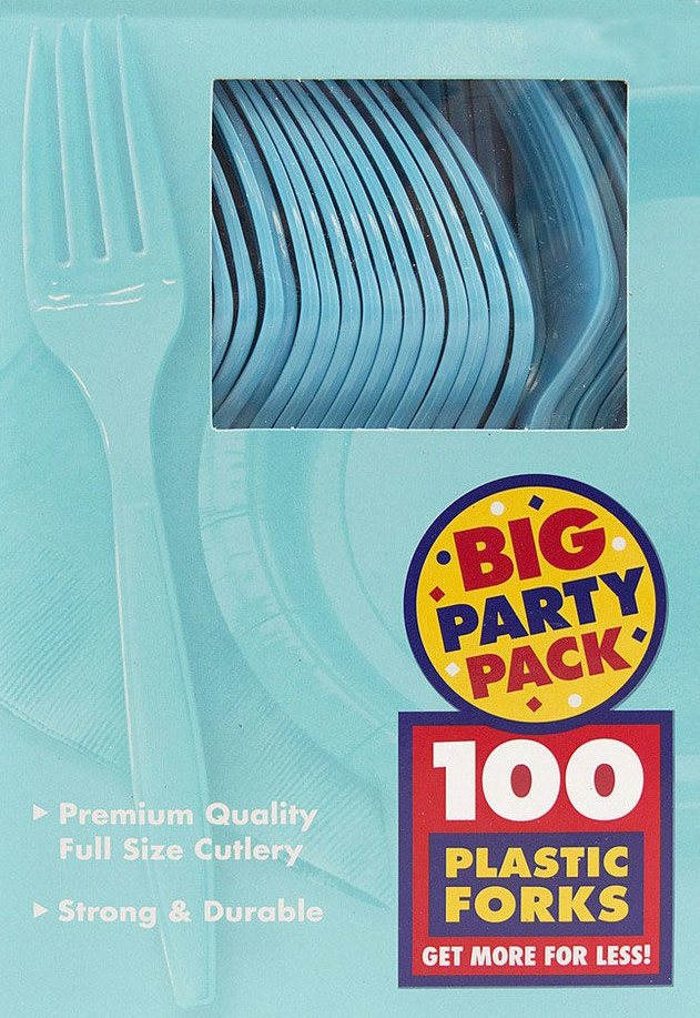 Aqua Blue Plastic Forks - 100 Pack
