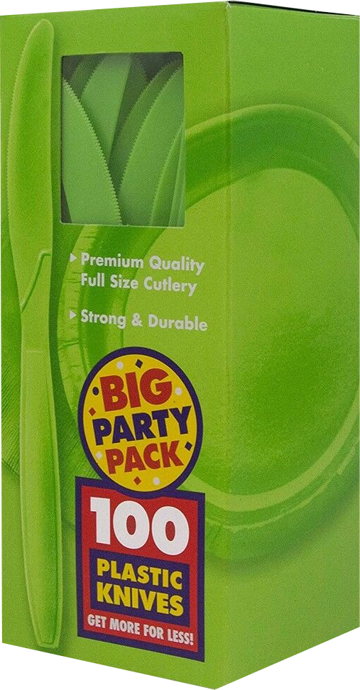 Lime Green Plastic Knives - 100 Pack