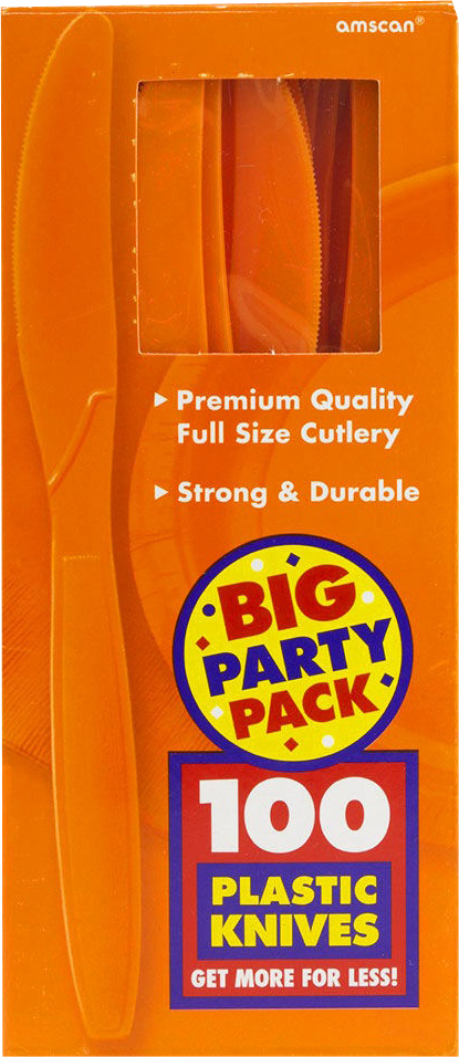 Orange Plastic Knives - 100 Pack