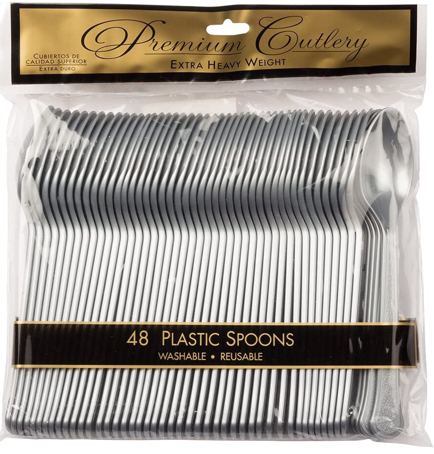 Silver Plastic Spoons - 50 Pack