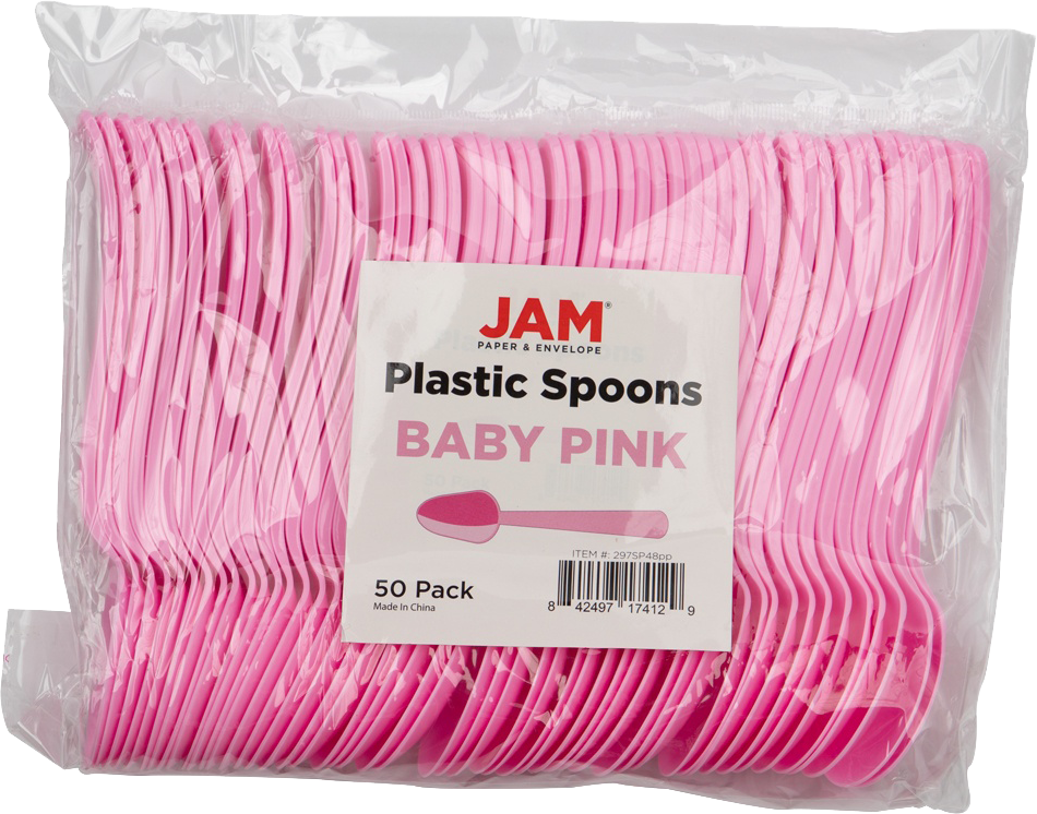 Baby Pink Plastic Spoons - 50 Pack