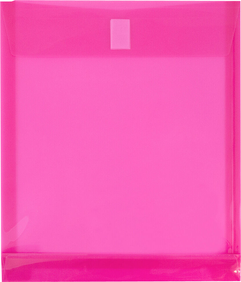 Fuchsia Pink Letter Open End with 1" Expansion Plastic Envelopes (9 3/4 x 11 3/4) with Hook and Loop Closure