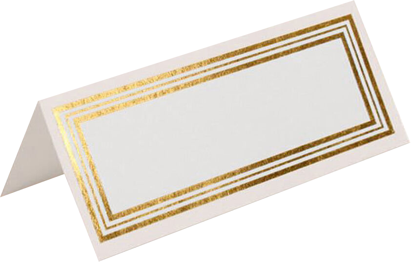 White with Gold Triple Border 2 x 4 1/4 Foldover Place Cards