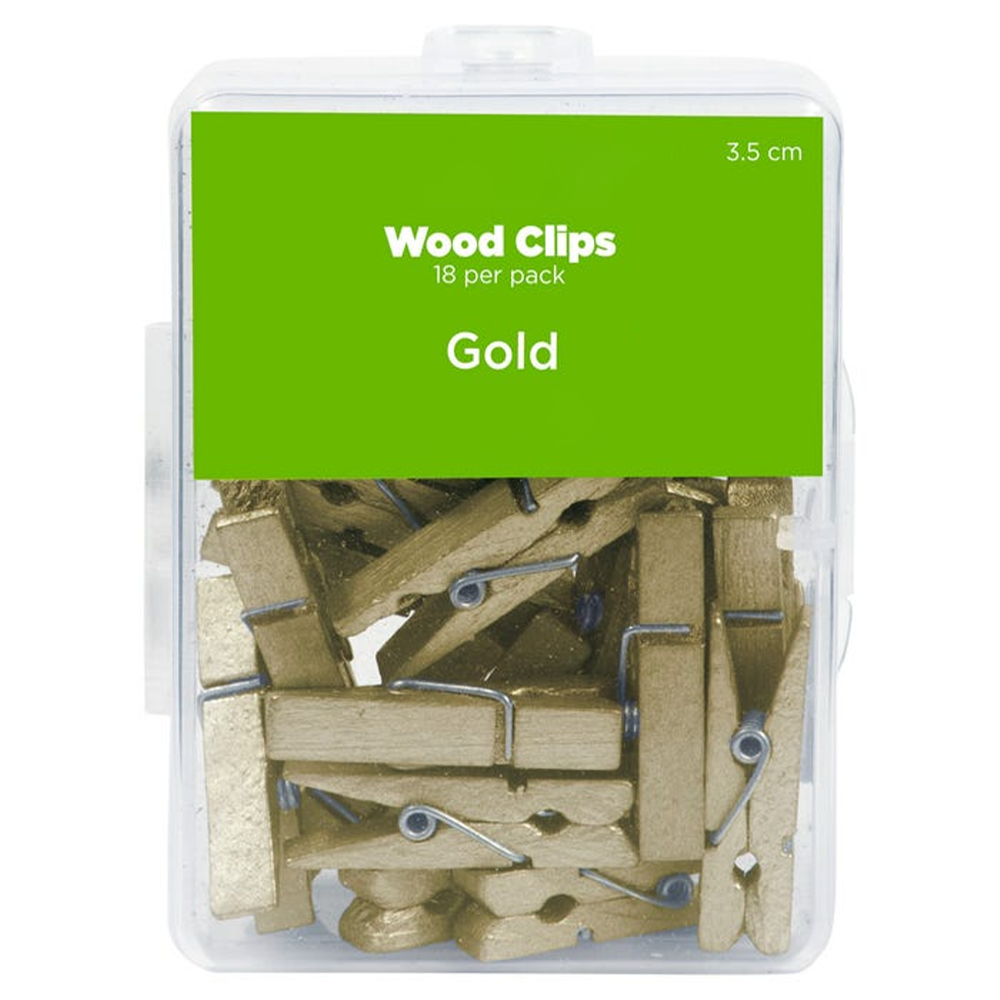 Gold Large 1 3/8 Inch Wood Clips - 18 Pack