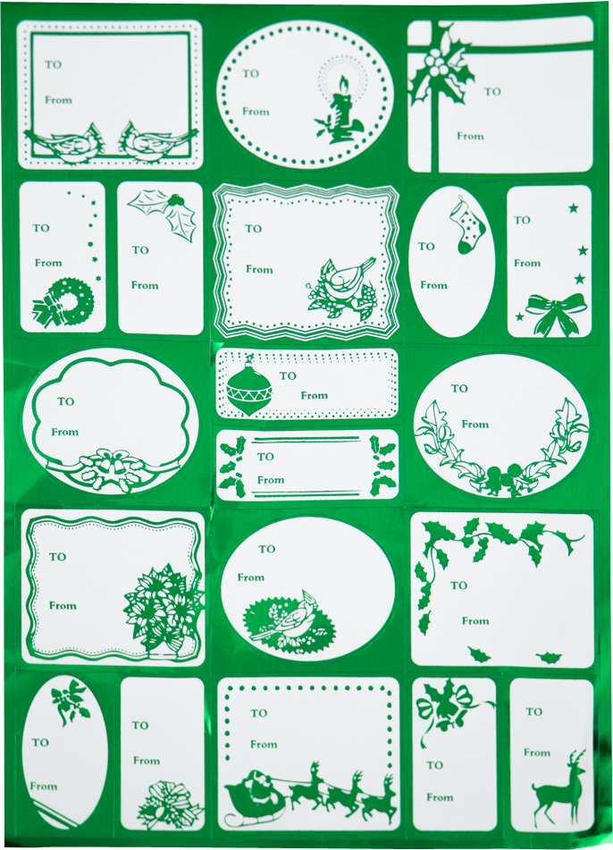 Green Foil Christmas To/From Mini Stickers