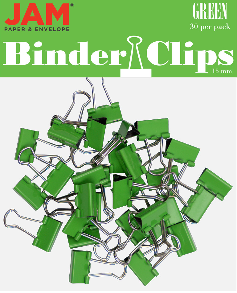Green X-Small 15mm Binder Clips - 30 Pack
