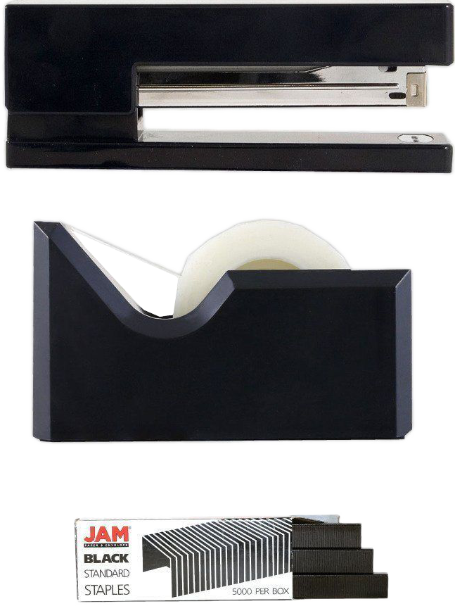 Black Office Set (Stapler, Tape Dispenser, and Staples)