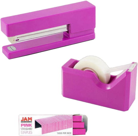 Fuchsia Pink Office Set (Stapler, Tape Dispenser, and Black Staples)