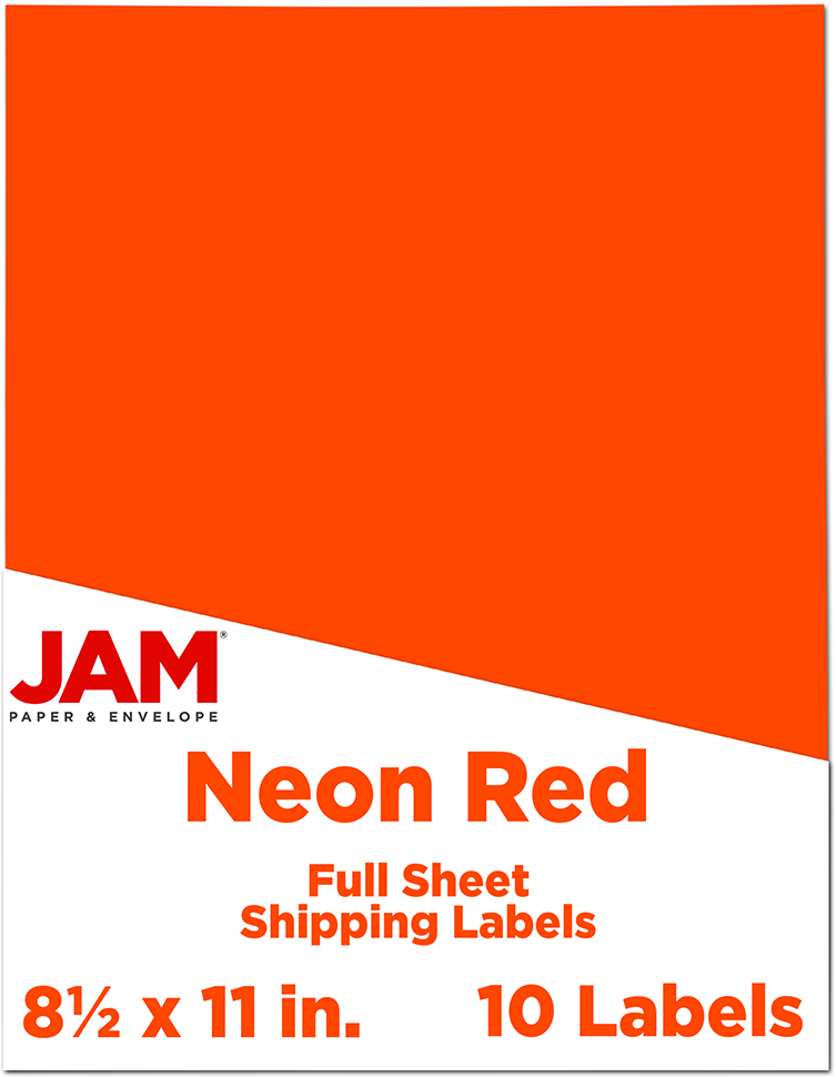 Neon Red 8 1/2 x 11 Full Sheet Shipping Labels