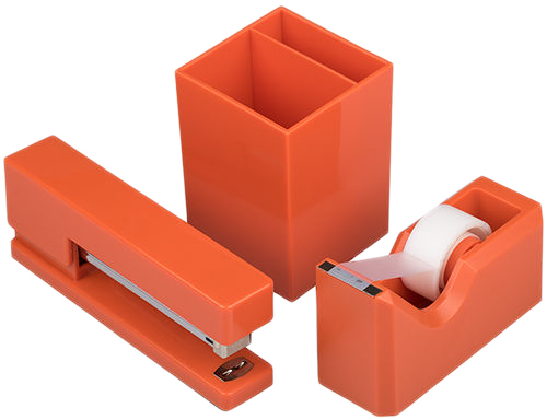 Orange Office Desk Set (Stapler, Tape Dispenser, and Pen Holder)