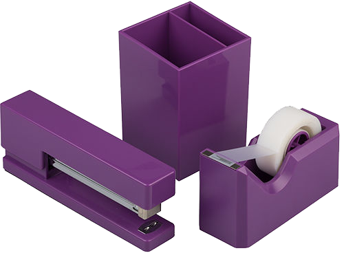 Purple Office Desk Set (Stapler, Tape Dispenser, and Pen Holder)
