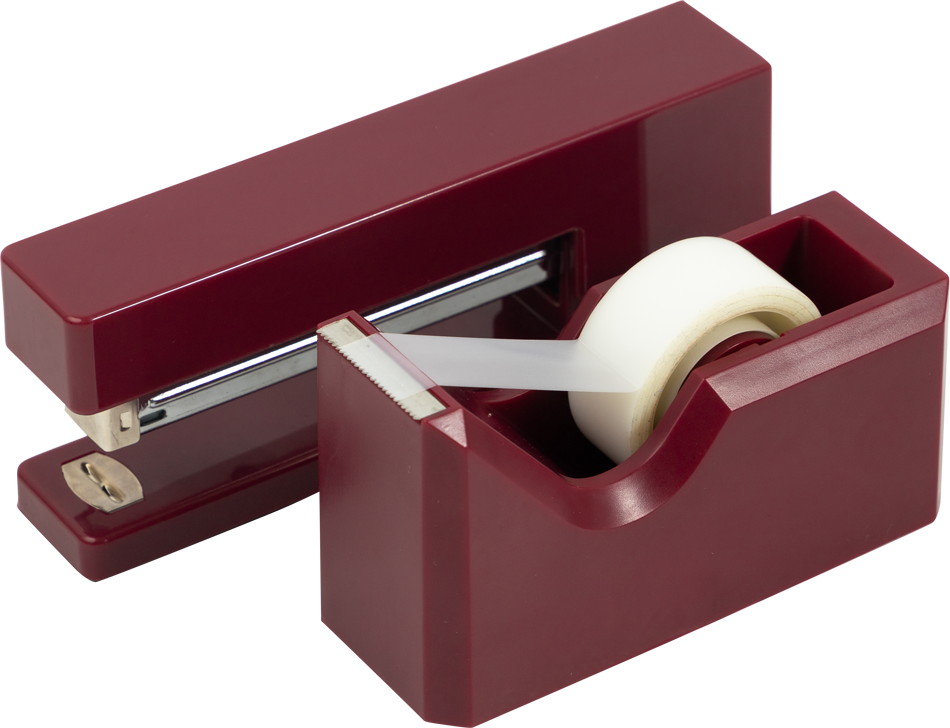 Burgundy Stapler and Tape Dispenser Desk Set