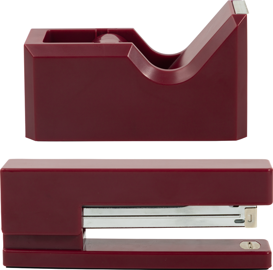 Burgundy Stapler and Tape Dispenser Desk Set