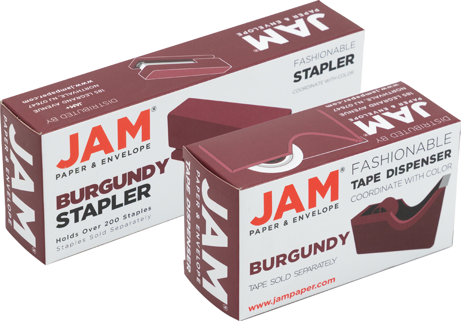 Burgundy Stapler and Tape Dispenser Desk Set