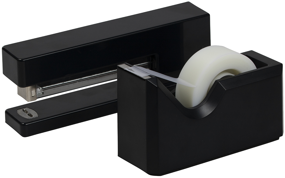 Black Stapler and Tape Dispenser Desk Set