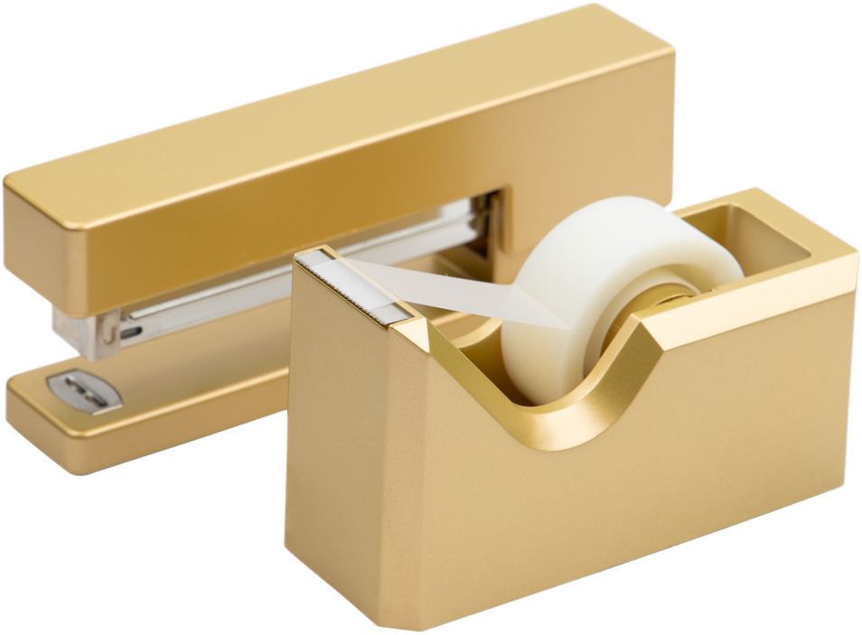 Gold Stapler and Tape Dispenser Desk Set