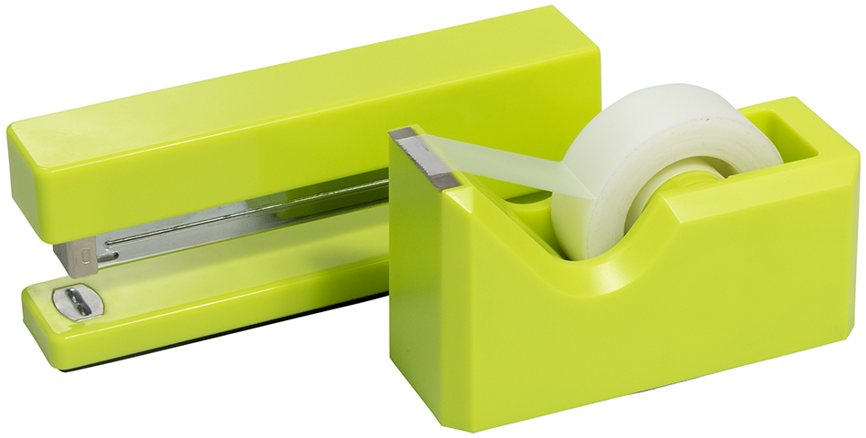 Lime Green Stapler and Tape Dispenser Desk Set