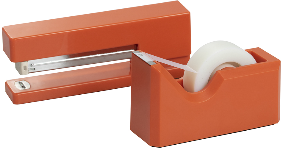 Orange Stapler and Tape Dispenser Desk Set