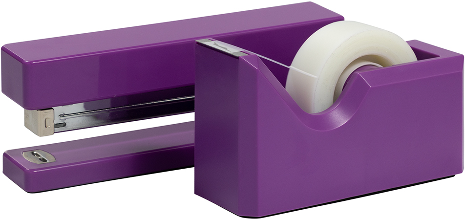 Purple Stapler and Tape Dispenser Desk Set