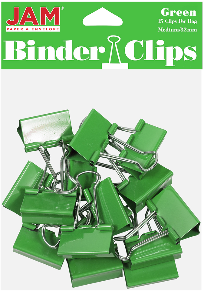Green Medium 32mm Binder Clips - 15 Pack
