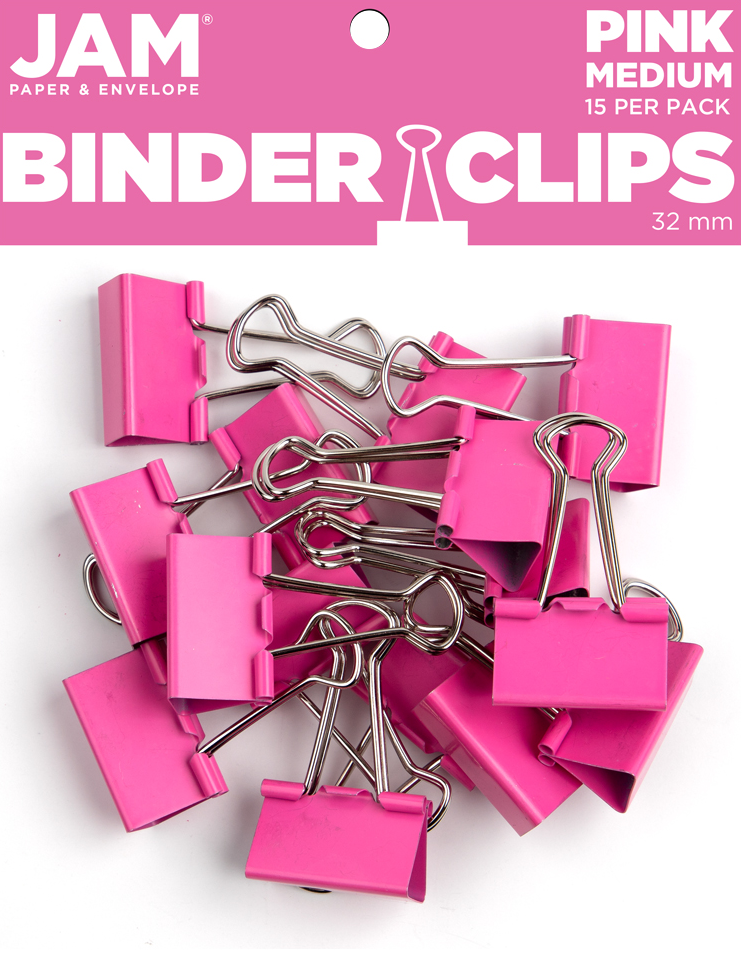 Pink Medium 32mm Binder Clips - 15 Pack