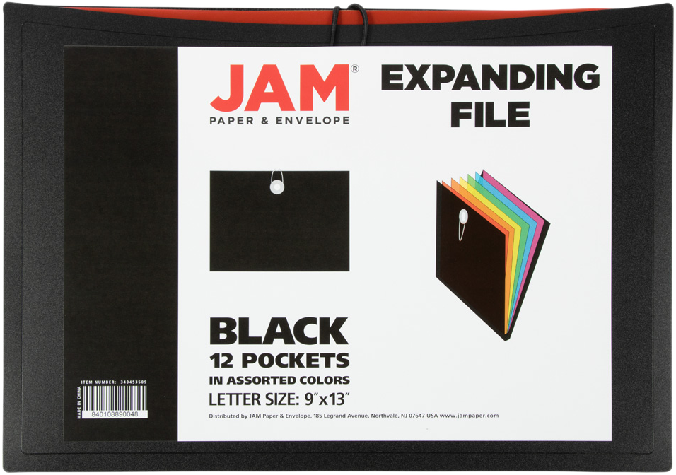 Black with Assorted Letter Size 12 Pocket Expanding Files (9 x 13)