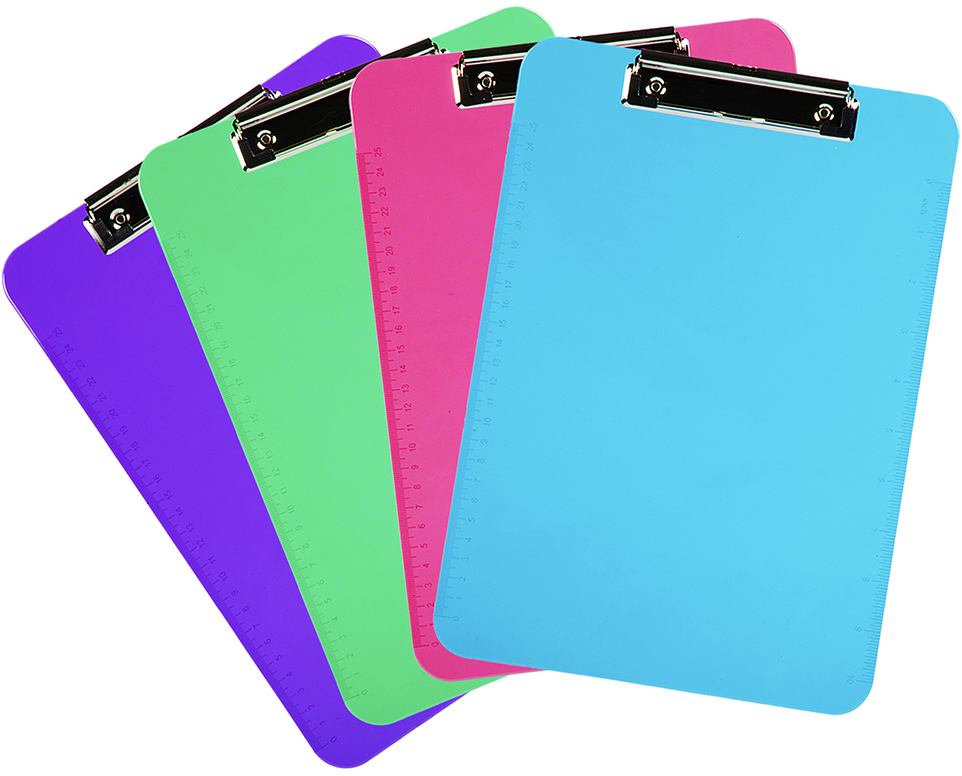 Assorted Fashion 9 x 13 Plastic Clipboards - 4 Pack