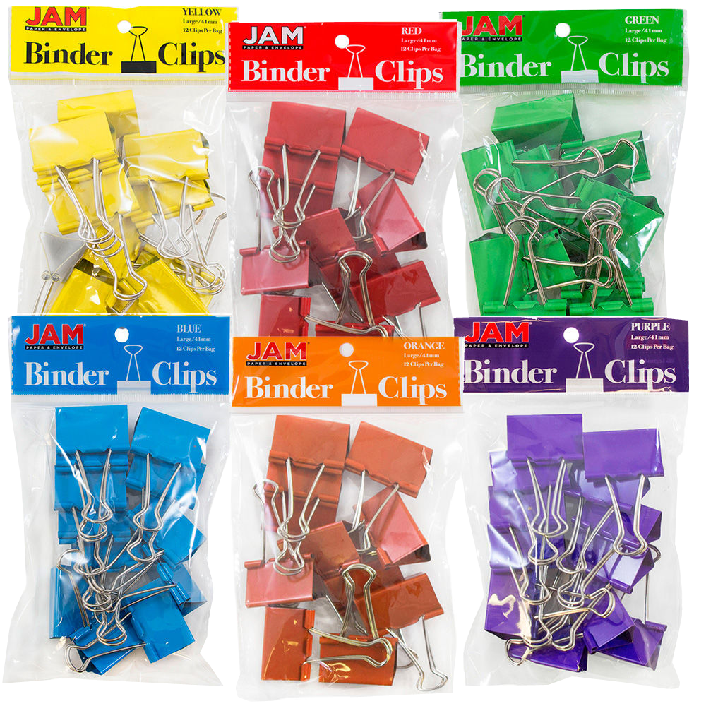 Assorted Large 41mm Binder Clips - 6 Packs of 12