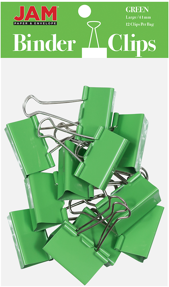 Green Large 41mm Binder Clips - 12 Pack