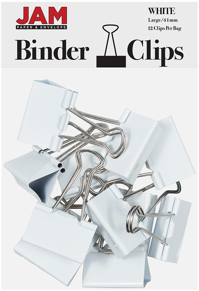 White Large 41mm Binder Clips - 12 Pack
