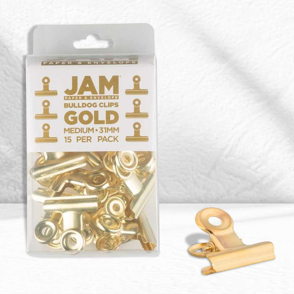 Gold Medium 31mm Bulldog Clips - 15 Pack