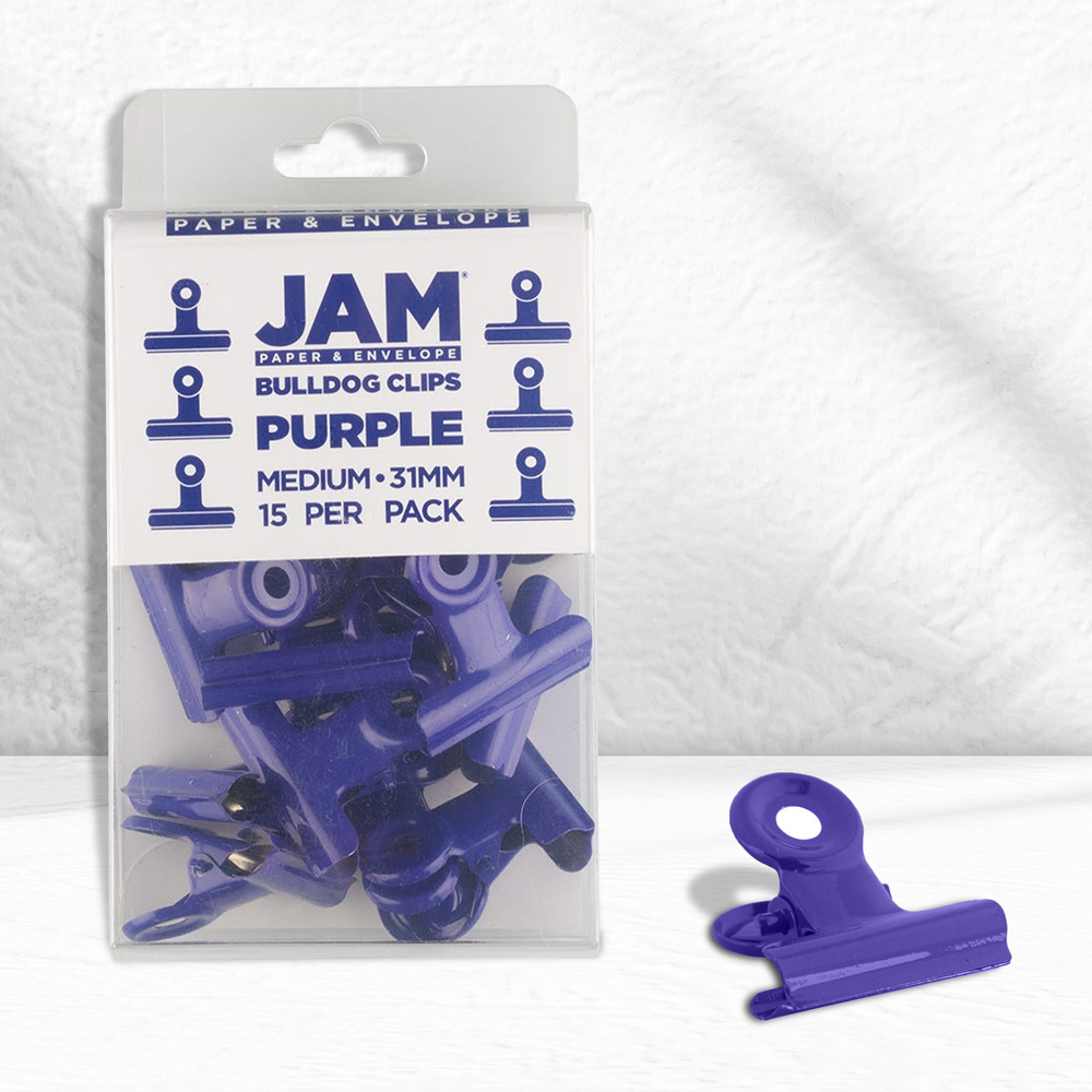 Purple Medium 31mm Bulldog Clips - 15 Pack