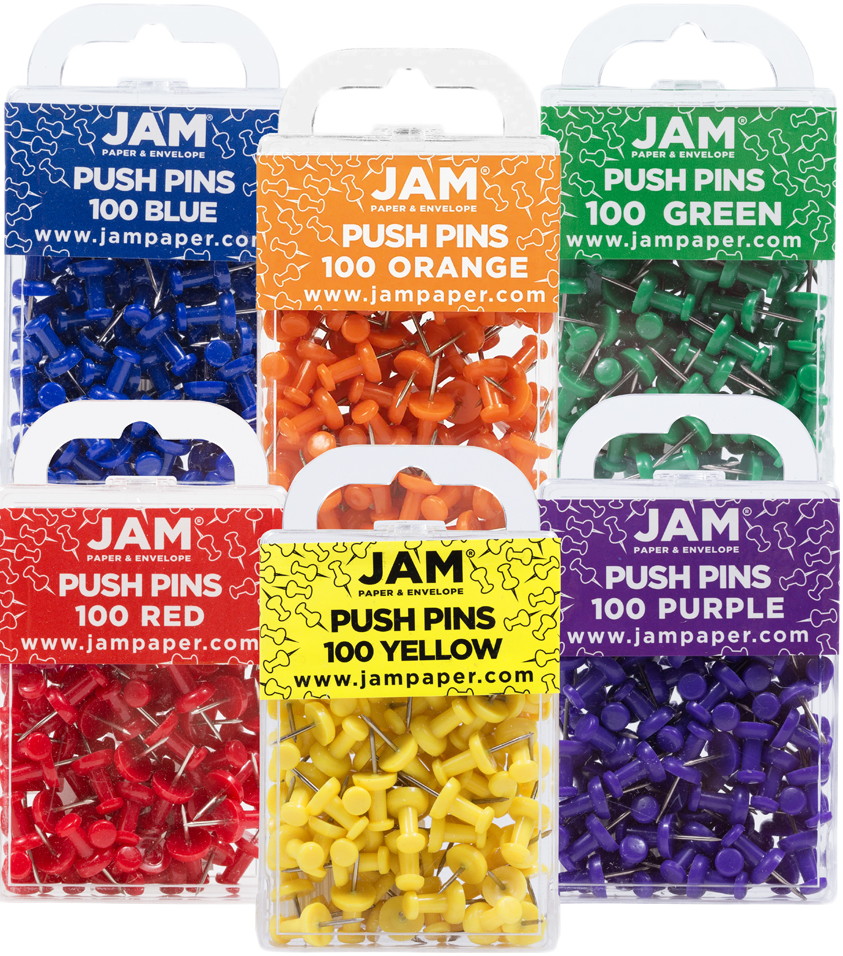 Primary Assorted Standard Pushpins - 6 Packs of 100
